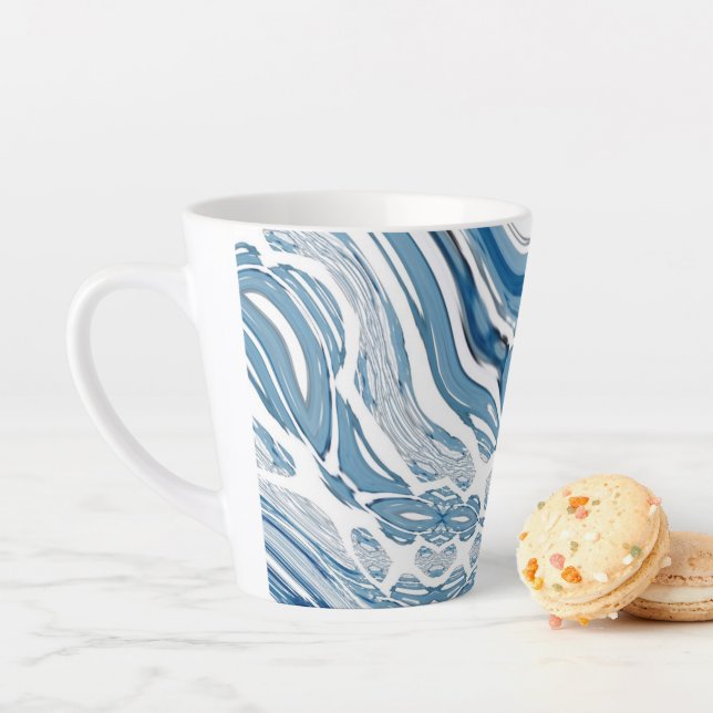 Tasse Latte côte plage nautique vagues aquarelle bleu tourbill (En situation)