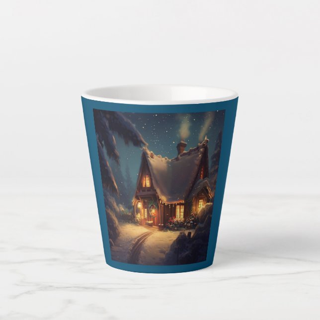 Tasse Latte Cottage de Noël 4 (Devant)
