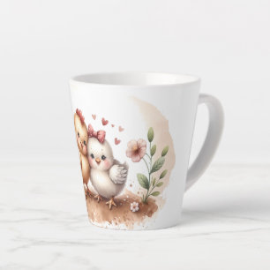 Tasse Latte Cottagecore Aquarelle Duo de Poussin Fantaisiste