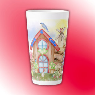 Tasse Latte Cottagecore Cosy & Cute coloré sur blanc  