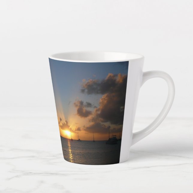 Tasse Latte Coucher de soleil avec voiliers Paysage tropical P (Droite)