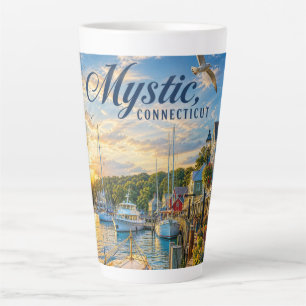 Tasse Latte Coucher de soleil dans le port de Mystic, Connecti