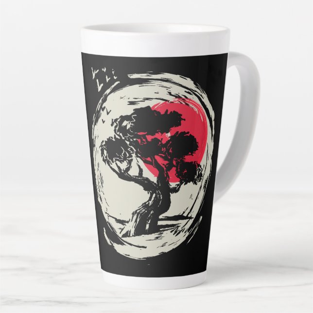 Tasse Latte Coucher de soleil japonais Bonsai Art (Angle droit)