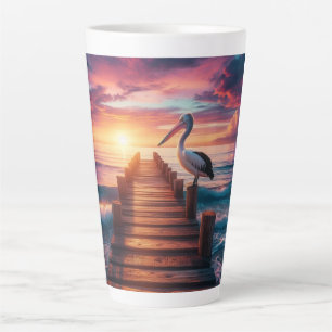 Tasse Latte Coucher de soleil marin/côtier/plage de pélican