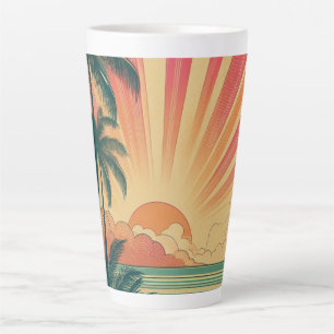 Tasse Latte Coucher de soleil rétro/tropical vintage/hawaïen