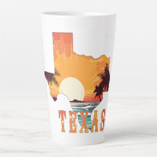 Tasse Latte Coucher de soleil sur la plage avec le contour du