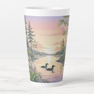 Tasse Latte Coucher de soleil sur le lac Minnesota avec des hu