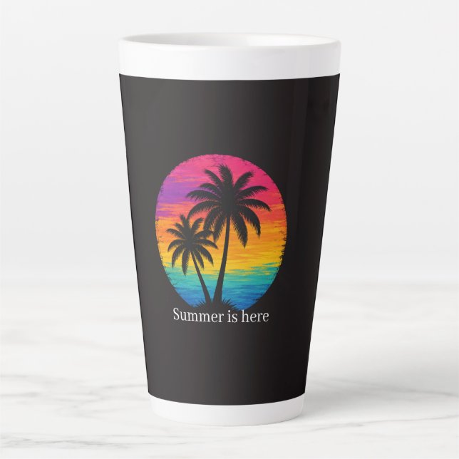 Tasse Latte Coucher de soleil tropical Palmiers Design Rétro (Devant)