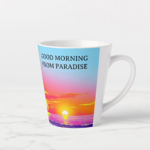 Tasse Latte Coucher de soleil vibrant sur l'île, bonjour du pa