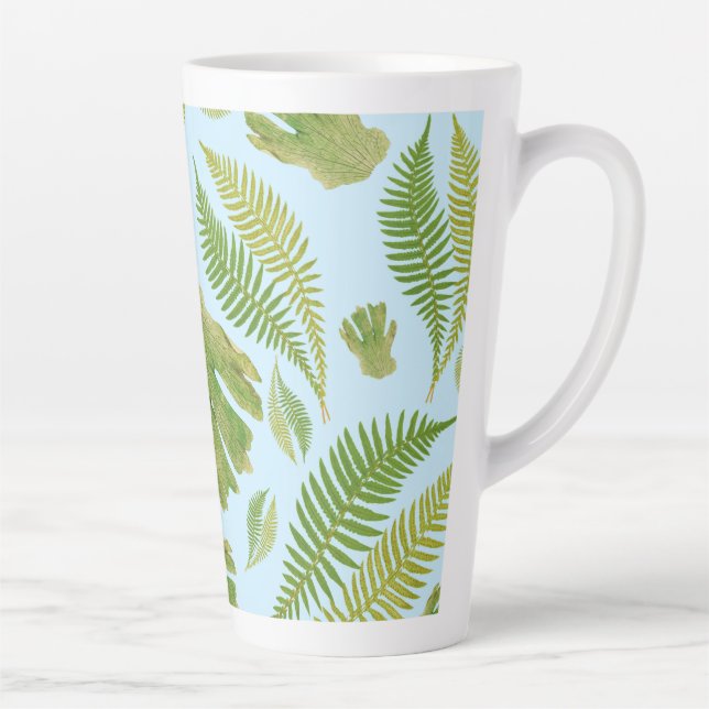 Tasse Latte Couleur Bleue Feuille Verte. Motif feuille (Droite)
