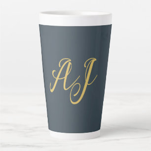 Tasse Latte Couleur Or Charbon Monogramme Initial Professionne