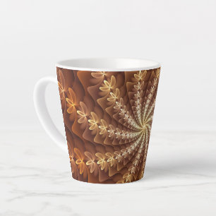 Tasse Latte Couleurs chaudes, motif d'art fractal moderne trip
