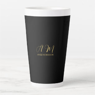 Tasse Latte Couleurs d'or noir Monogramme Lettre initiale Nom