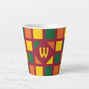 Tasse Latte Couleurs épicées modernes Monogramme Carré géométr