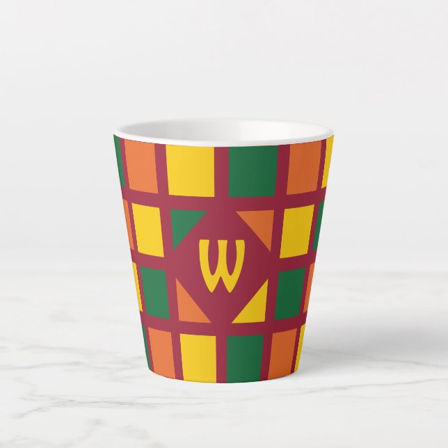 Tasse Latte Couleurs épicées modernes Monogramme Carré géométr (Devant)