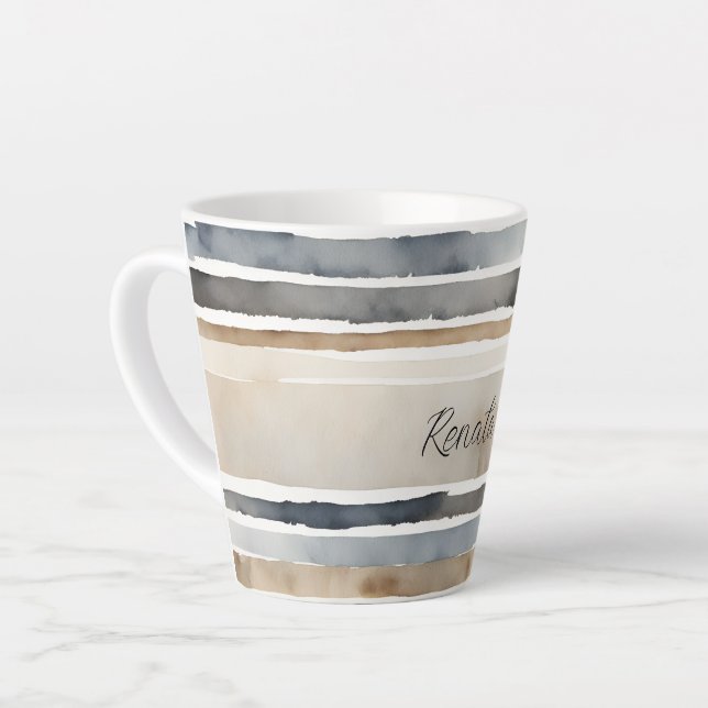 Tasse Latte Couleurs neutres des bandes d'aquarelle (Angle gauche)