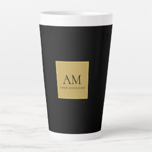 Tasse Latte Couleurs Or Noir Monogramme Lettre Initiale Nom