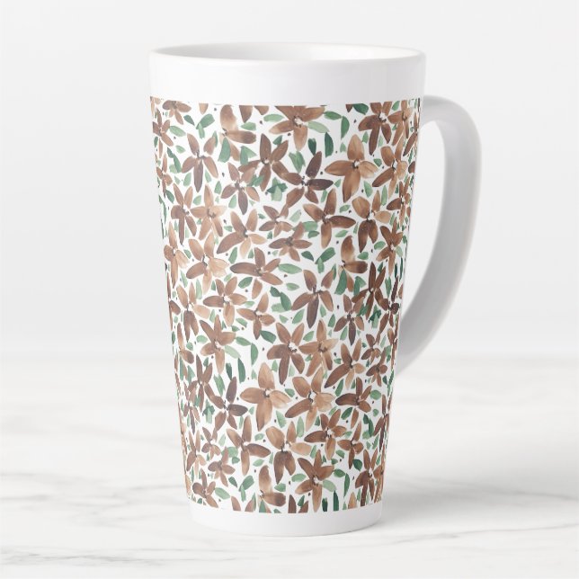 Tasse Latte Country Green Floral Watercolor Hand-painted (Angle droit)