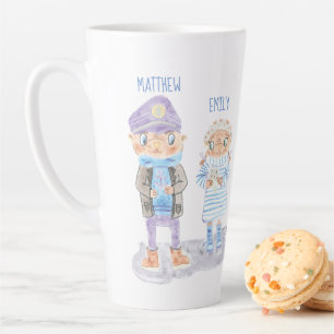 Tasse Latte Couple de loutres de mer à l'aquarelle mignonne