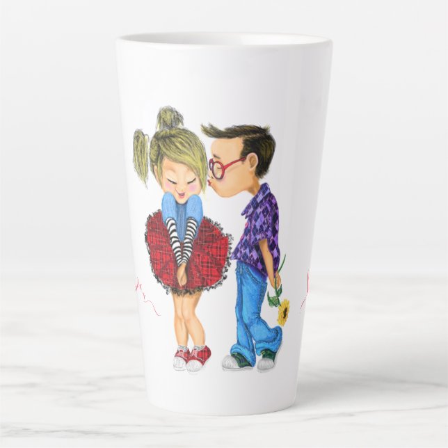 Tasse Latte Couple romantique mignon - Amour - Je t'aime - Bai (Devant)