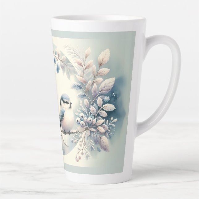 Tasse Latte Couronne de baies de merlebleu d'hiver (Droite)