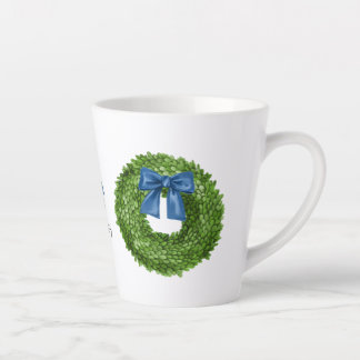 Tasse Latte Couronne en buis avec céramique à ruban bleu