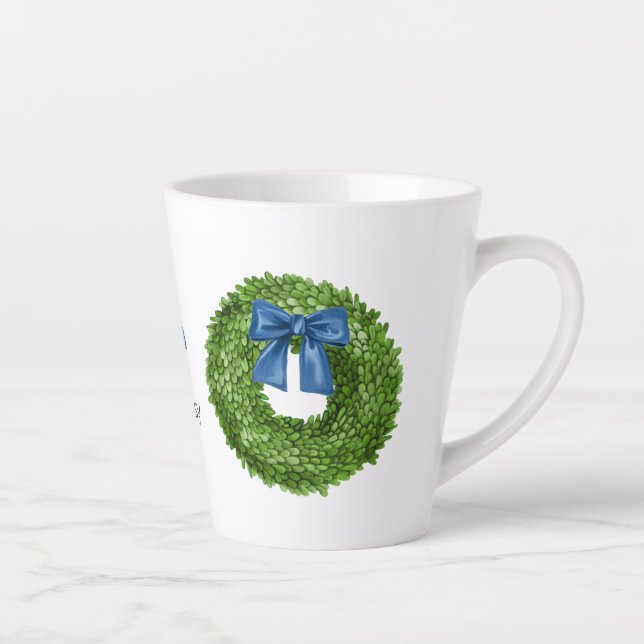 Tasse Latte Couronne en buis avec céramique à ruban bleu  (Droite)