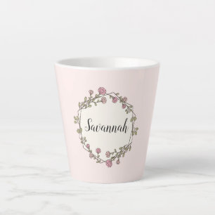 Tasse Latte Couronne Fleur sauvage rose Nom personnalisé Monog