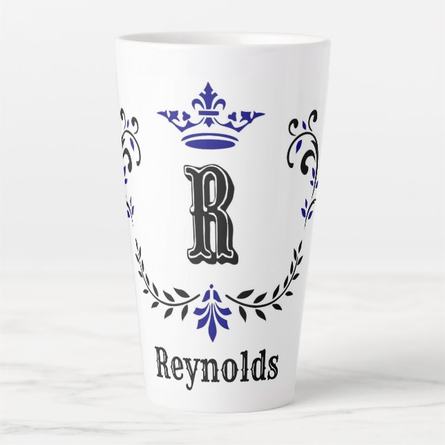 Tasse Latte Couronne Wreath Monogramme 'R' Personnalisé (Devant)