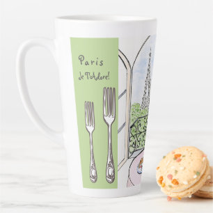 Tasse Latte Couverts fantaisistes aquarelle Paris Tour Eiffel
