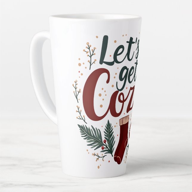 Tasse Latte Cozy Holiday Pine Berry Lettering (Angle gauche)