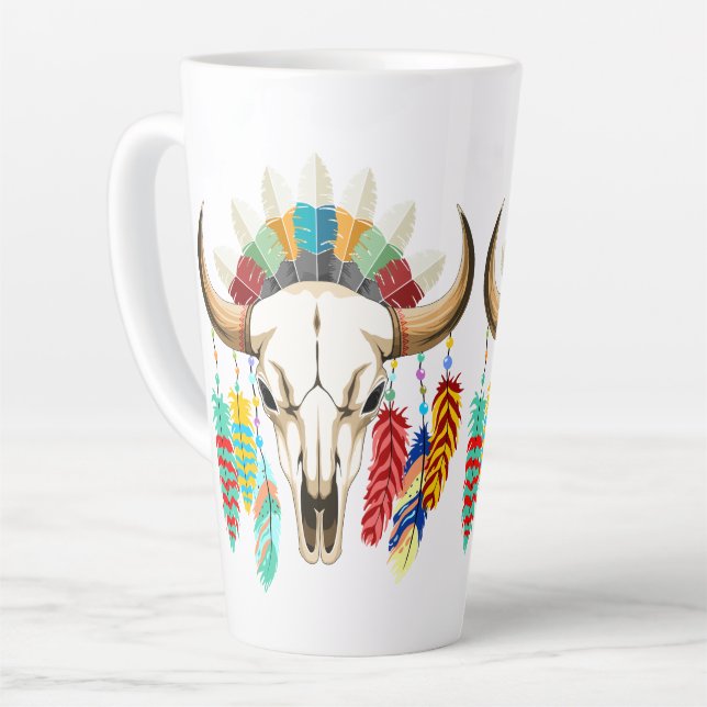 Tasse Latte Crâne de buffle emblème amérindien (Angle gauche)