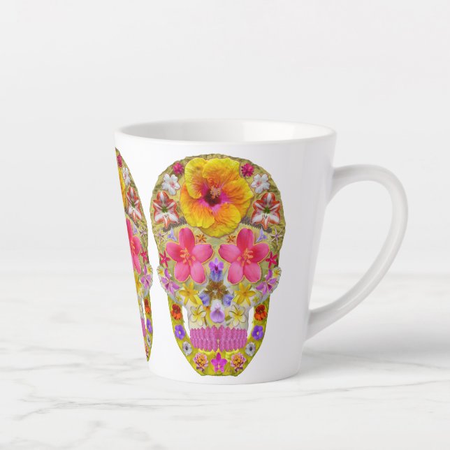 Tasse Latte Crâne de fleurs 4 - Tropical (Droite)