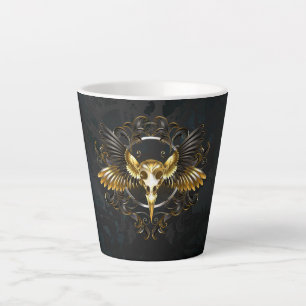 Tasse Latte Crâne d'oiseaux dorés sur arrière - plan noir