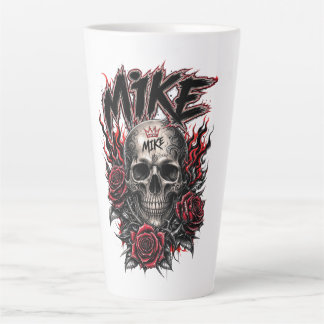 Tasse Latte Crâne gothique de Mike avec des roses rouges et de