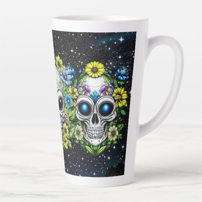 Tasse Latte Crânes et fleurs Aliens extraterrestres (Droite)