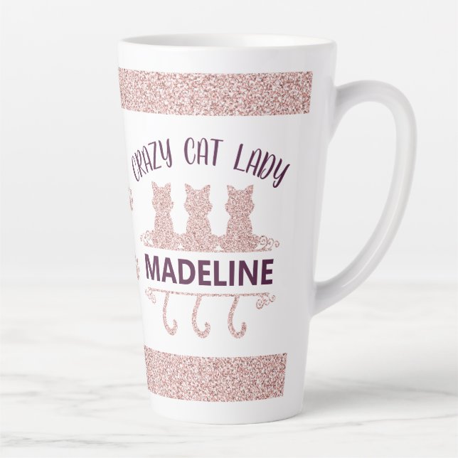 Tasse Latte Crazy Cat Lady Rose Gold Parties scintillant (Droite)
