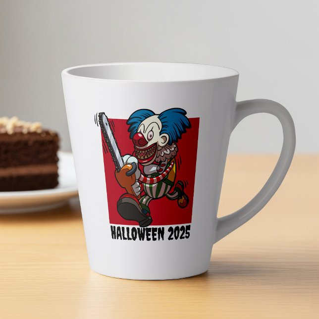 Tasse Latte Crazy Chainsaw Clown Halloween Editable Année de t (Créateur téléchargé)
