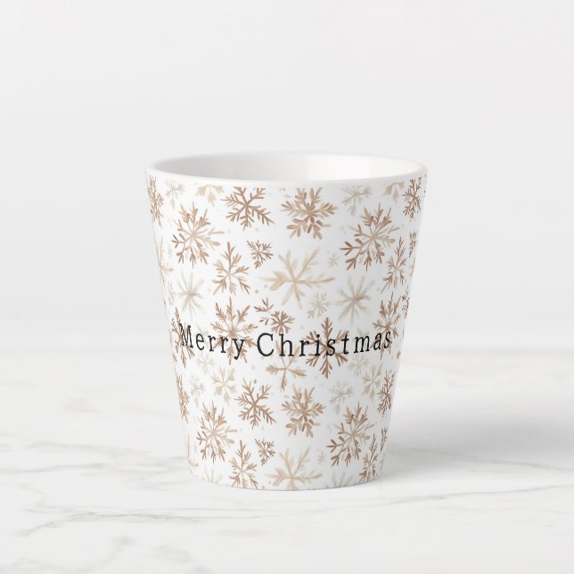 Tasse Latte Cream White Snowflakes Christmas   (Devant)