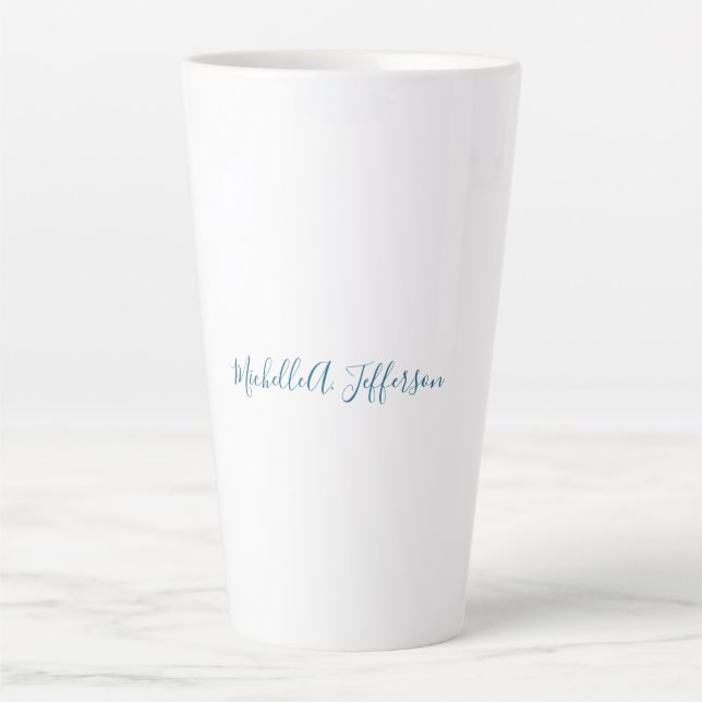 Tasse Latte Créatif tendance nom propre blanc bleu océan (Devant)