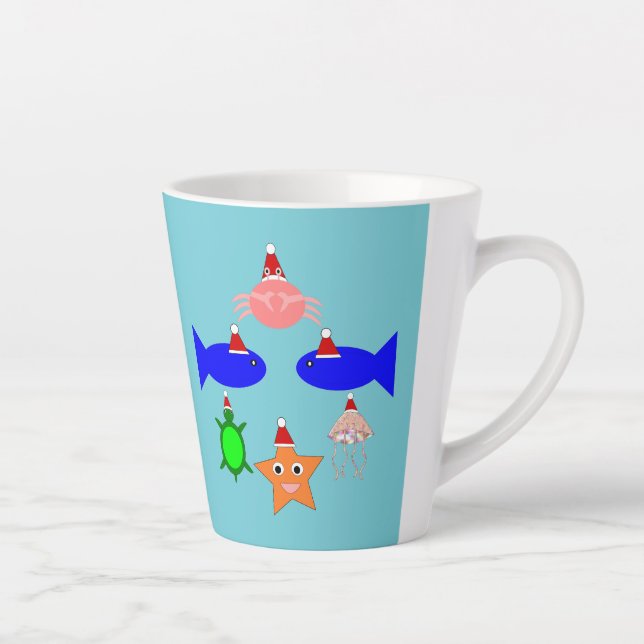 Tasse Latte Créatures de la mer de Noël (Droite)
