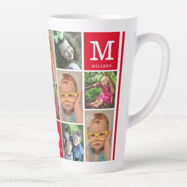 Tasse Latte Créez votre propre 12 photo Collage Monogramme rou (Droite)