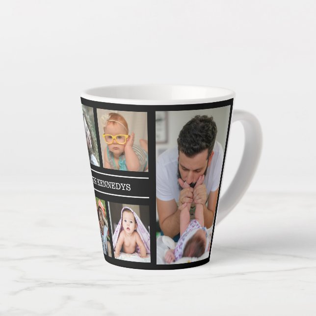 Tasse Latte Créez votre propre collage photo 6 Family Name noi (Angle droit)