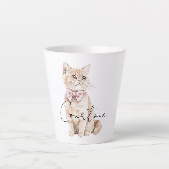 Tasse Latte Crème Chat Pink Bow (Devant)