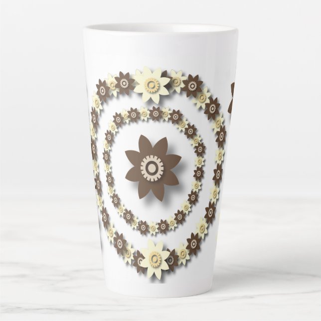 Tasse Latte Crème et floral marron chocolat  (Devant)