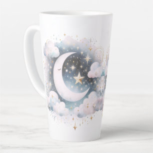 Tasse Latte Croissant de Lune Céleste Bleu et Blanc Bohème Mod