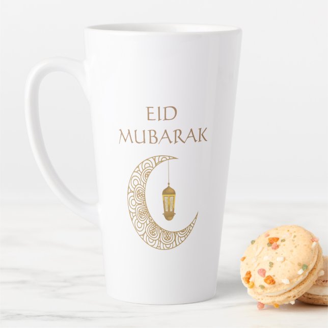 Tasse Latte Croissant de Lune Doré & Lanterne Eid Mubarak Isla (En situation)