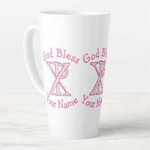 Tasse Latte Croix chrétienne Chi Ro rose personnalisée