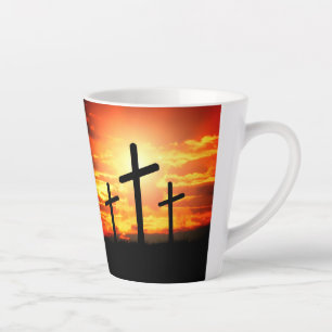 Tasse Latte Croix, Coucher de soleil Silhouettes Peinture-6713