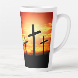 Tasse Latte Croix, Coucher de soleil Silhouettes Peinture-6713